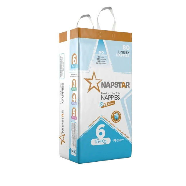 Napstar Premium Ultra-Thin Nappies Size 6 (15kg+) 320 Nappies/Carton