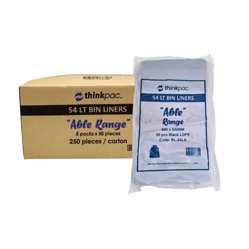 Thinkpac 54L Heavy Duty Black Bin Liners (250 Bags/Carton)